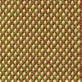 Woven fabric sample, steelcut trio col. 415, displays a dense, looped pattern in muted green and reddish-brown tones with beige highlights.